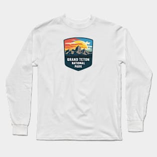 Grand Teton National Park Majestic Sunset Emblem Long Sleeve T-Shirt